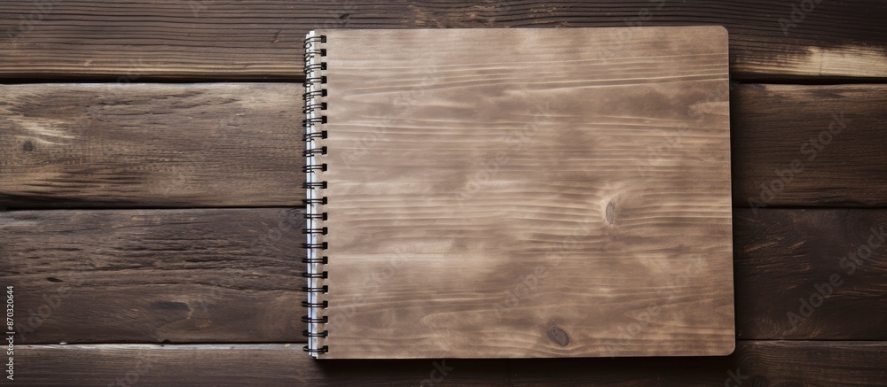 Poster Wooden background showcasing a notebook with ample copy space image.