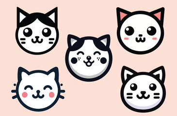 Set of playful and cute cat logos with various expressions perfect for children's products or pet related businesses