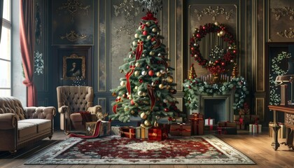 Christmas Decor in an Elegant Living Room