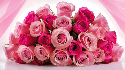 Beautiful bouquet of pink roses on background