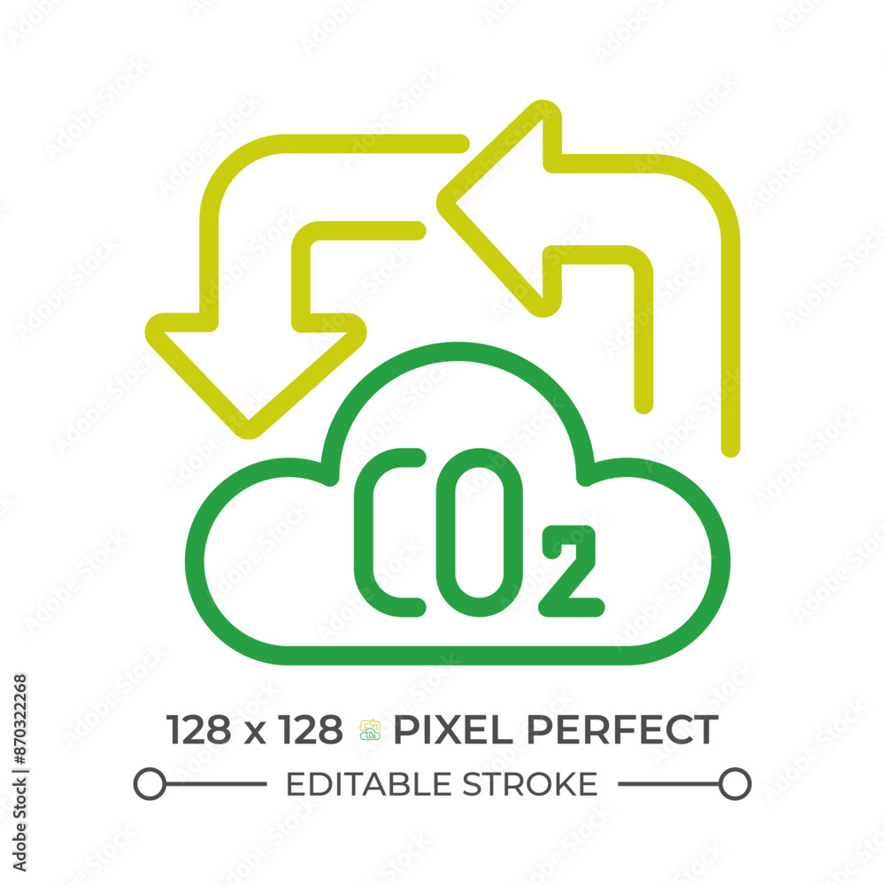 Poster carbon cycle two color line icon. co2 and cloud with arrows bicolor outline symbol. climate change. 