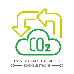Carbon cycle two color line icon. CO2 and cloud with arrows bicolor outline symbol. Climate change. Greenhouse gases. Carbon footprint. Duotone linear pictogram. Isolated illustration. Editable stroke