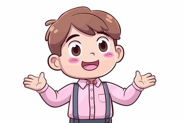 Obraz premium Cheerful cartoon boy with open arms symbolizing joy and welcome in a friendly vibrant illustration