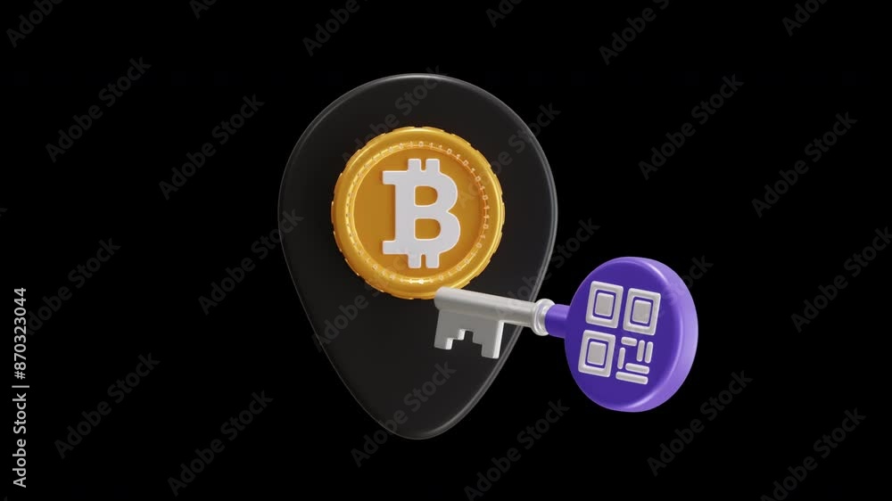 Poster 3d animation of bitcoin addresses use cryptographic keys | alpha channel