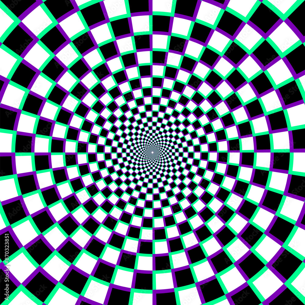 Poster circular checkered pattern. abstract background that creates the optical illusion of movement.