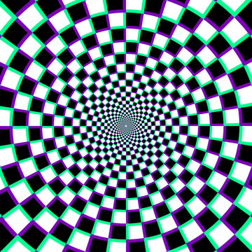 Circular checkered pattern. Abstract background that creates the optical illusion of movement.