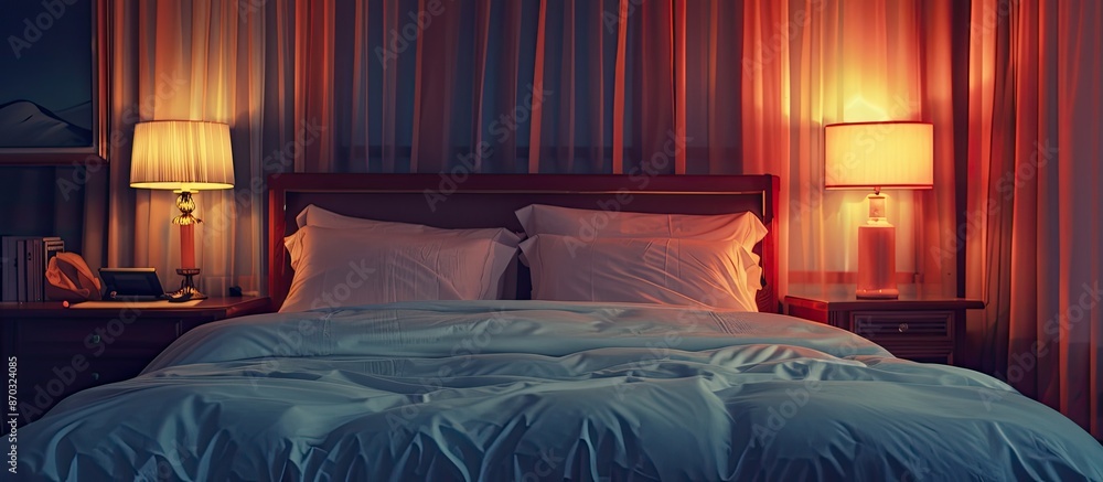 Poster bed in the hotel room. with copy space image. Place for adding text or design