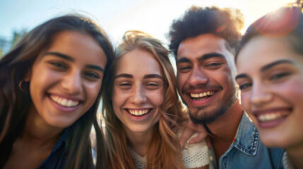 Obraz premium group of friends from different ethnic groups smiling together