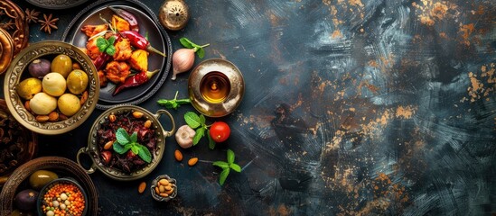 Iftar or Suhoor served in Ramadan. with copy space image. Place for adding text or design