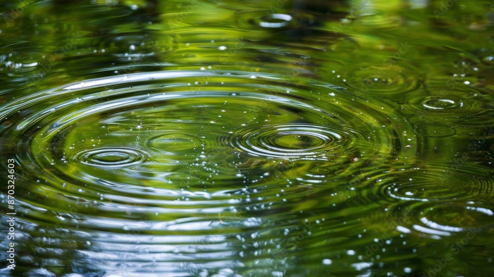 Poster the wonder of watching raindrops dance on the surface of a pond, each drop creating concentric circl
