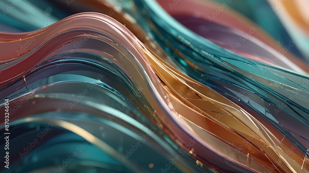 Wall mural This abstract 3D creation captures the essence of delicate glass forms, gracefully intertwined to evoke a sense of fluidity and fragility. Each curve and facet reflects a spectrum of soft hues. - Wall murals