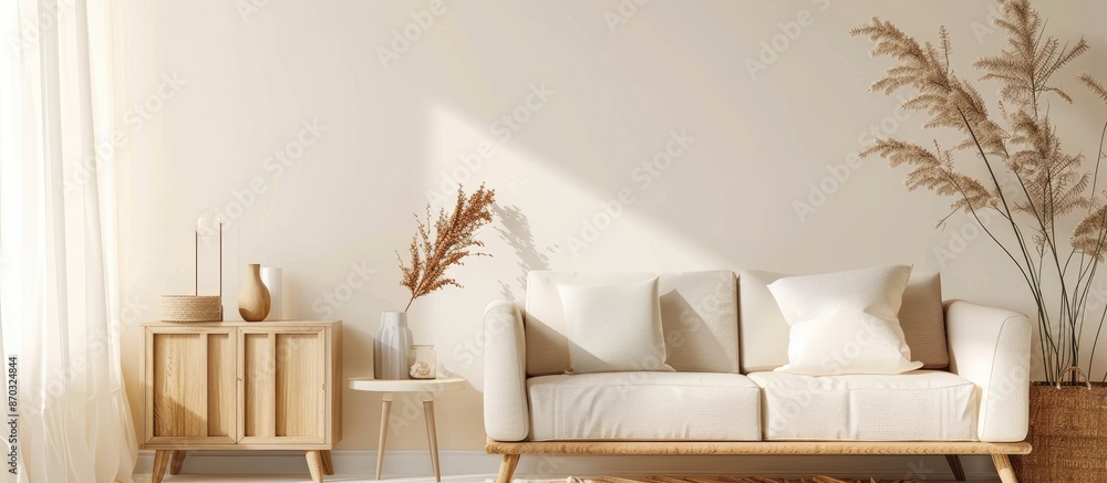 Aufkleber living room interior with sofa and stylish decor elements. with copy space image. place for adding t