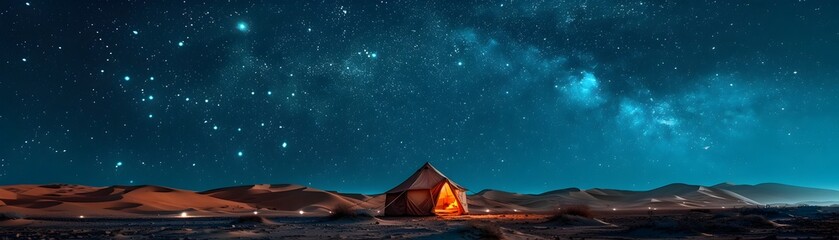 Nomadic Tent Under the Starry Desert Sky Travelers Resting Before Next Journey