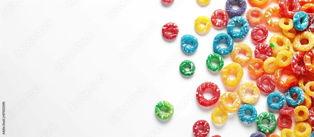 Aufkleber white background with fruit loops with copy space image available.