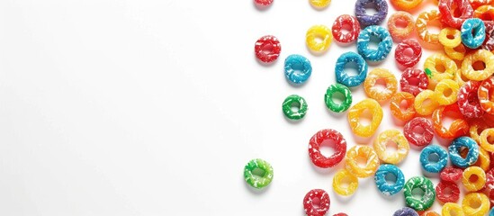 White background with fruit loops with copy space image available.