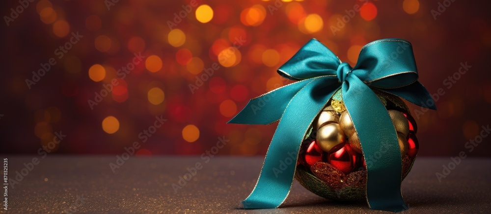 Poster A Christmas ornament with a ribbon bow against a colorful backdrop, offering room for an additional image or text.