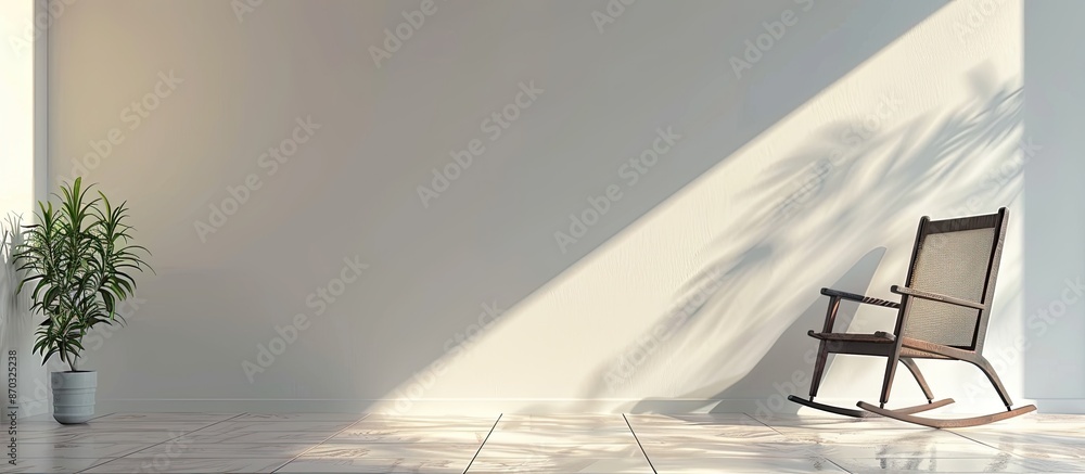 Poster elegant room interior with comfortable rocking chair near light wall. with copy space image. place f