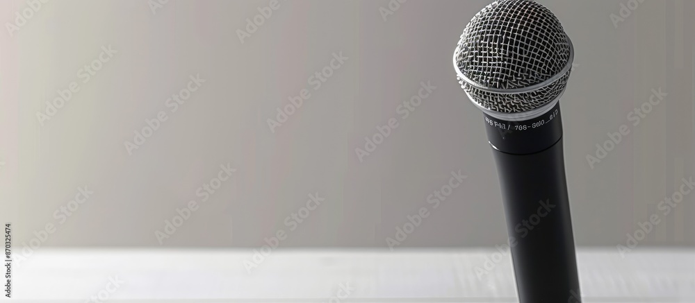 Poster A professional microphone on a table stand against a white background with copy space image.