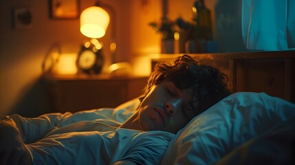 Insomniac Tossing and Turning in Bed with Late Night Clock