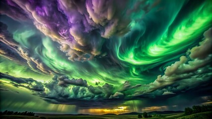 Obraz premium A Beautiful Landscape Photograph Of A Stormy Sky With A Rainbow.