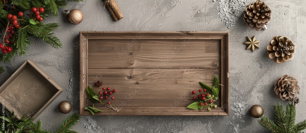 Leinwandbilder holiday-themed mockup featuring an empty wooden frame, perfect for christmas. includes festive decor