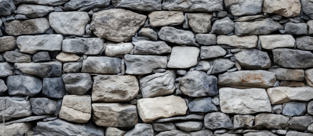 Poster an up-close view of the stones on a stone wall with copy space image.