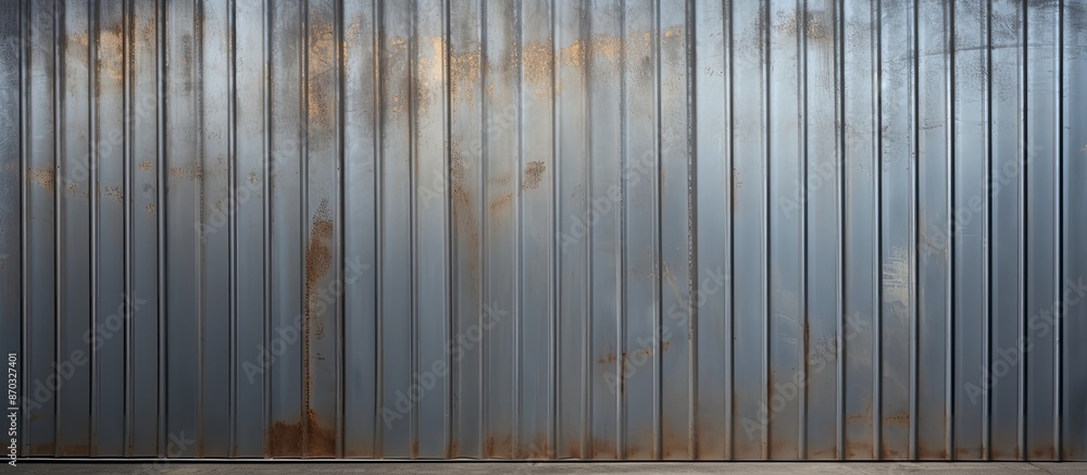 Poster industrial wall featuring a textured corrugated metallic surface with copy space image.