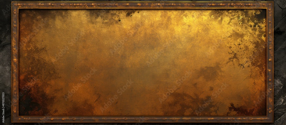 Poster Dark rusty metal texture background with a gold picture frame in a classical style, ideal for a copy space image.