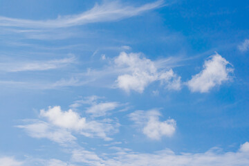 Tranquil Blue Sky with Fluffy White Clouds Captured on a Clear Day