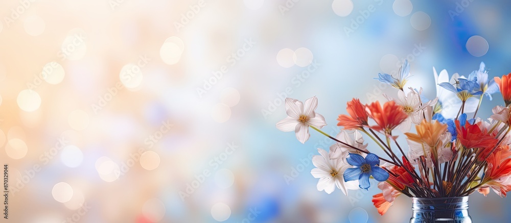 Aufkleber abstract background with a defocused and blurred image of colorful blooming red, white, orange, and 