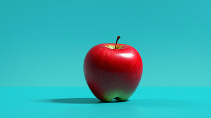 A single red apple on a turquoise background. 1