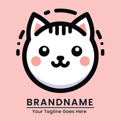 white cat logo with a vibrant pink background