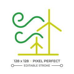 Wind energy two color line icon. Windmills bicolor outline symbol. Wind power plant. Renewable resources. Alternative energy. Duotone linear pictogram. Isolated illustration. Editable stroke