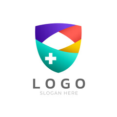 Art Colorful shield with cross shape vector design. Usable for medical, technology, and insurance business logo& Illustration