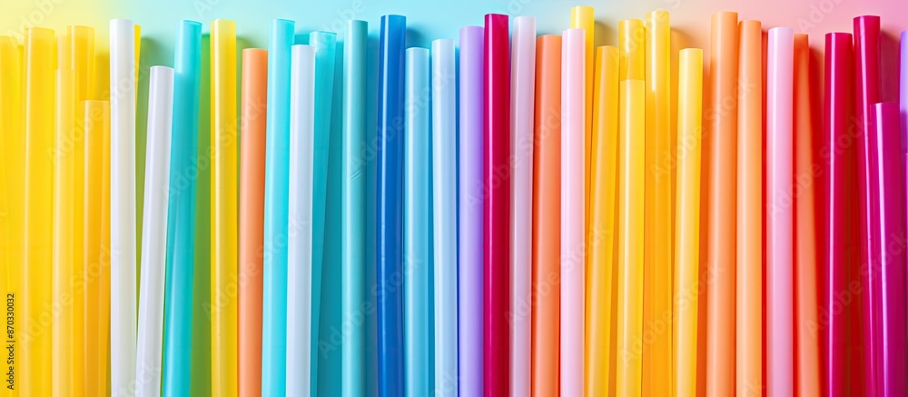Poster colorful plastic drinking straws arranged on a bright background with room for text. ideal for copy 