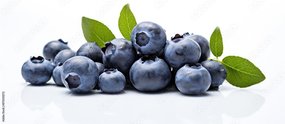 Poster close-up photograph of blueberries on a white backdrop with ample copy space image.