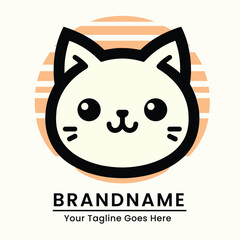 Cute and simple cat logo with a cheerful expression set against a warm gradient background