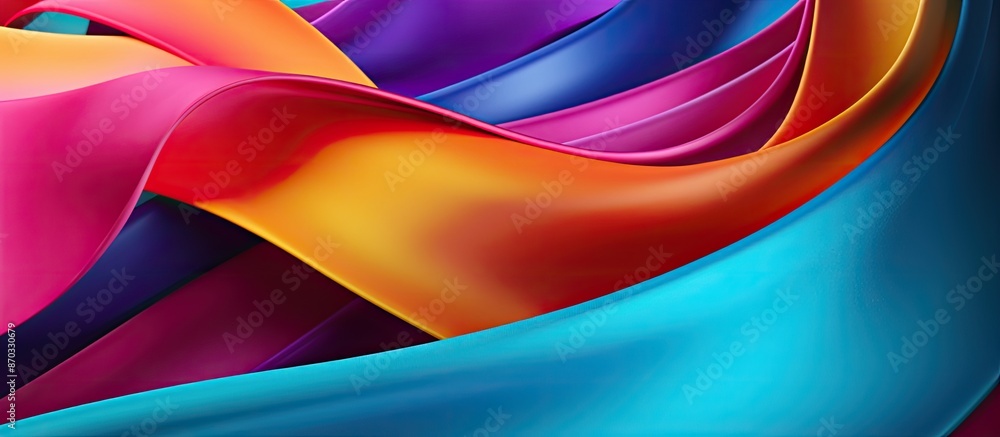 Poster Vivid multicolored satin ribbons create a vibrant backdrop with copy space image.