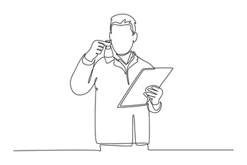 Scientist concept. Single line draw design vector graphic illustration.