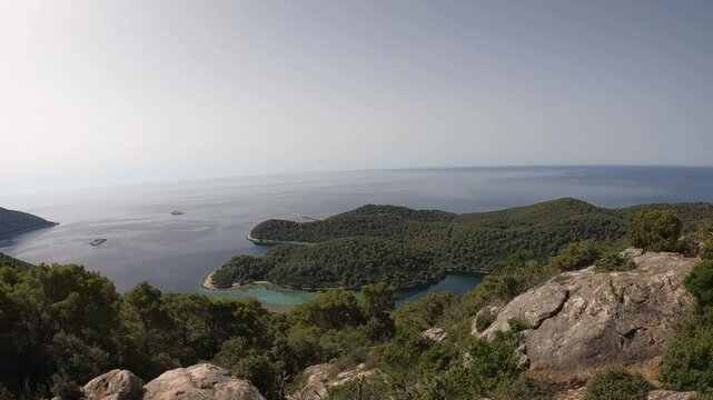 Panoramic view of two saltwater lakes in Mljet National Park, Croatia