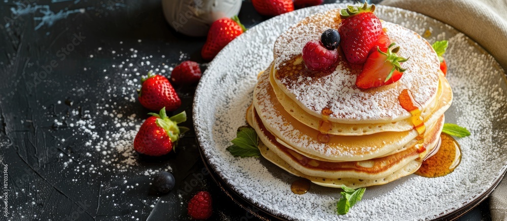 Fototapete cooking both filled and unfilled pancakes with a variety of toppings and fillings, creating a visual