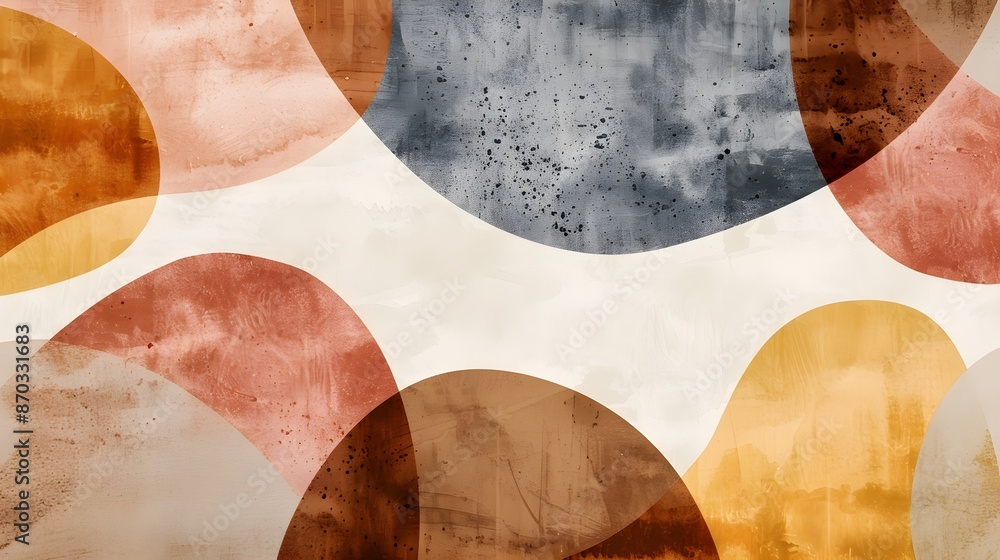 Poster harmonious watercolor shapes in earthy tones creating a serene and contemplative abstract