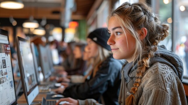 Illustrate a tech workshop with attendees from various age groups learning new skills