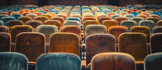 Naklejka premium auditorium, beautiful vintage chairs, theater. with copy space image. Place for adding text or design