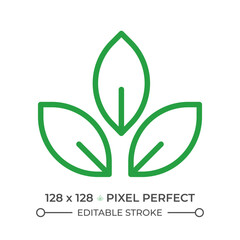 Green leaves two color line icon. Vegan bicolor outline symbol. Natural world. Environmental protection icon. Leaf symbol. Duotone linear pictogram. Isolated illustration. Editable stroke