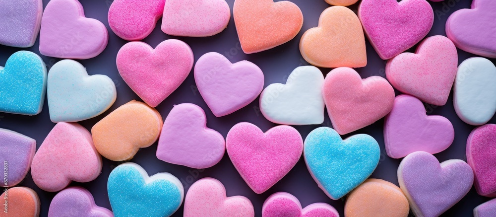 Aufkleber Heart-shaped cookies adorned with vibrant confetti, providing ample copy space image for adding text and designs. Ideal for Valentine's Day, dates, weddings, and love-inspired backgrounds with a