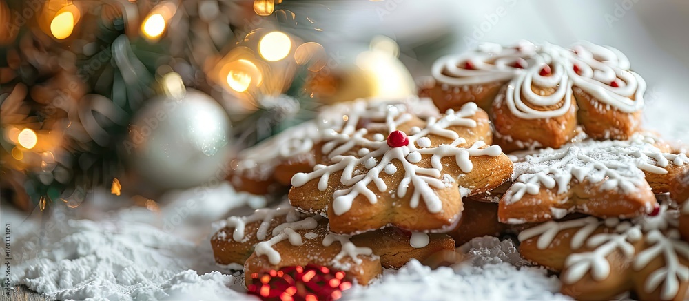 Poster The Christmas cookies and decorations selective focus. with copy space image. Place for adding text or design