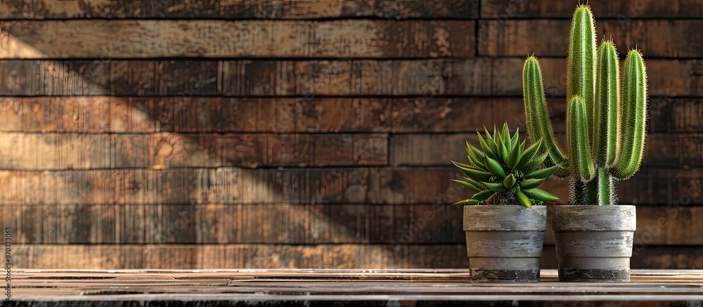 Aufkleber cactus on the table, cactus on vintage wood background t pastel background. with copy space image. p