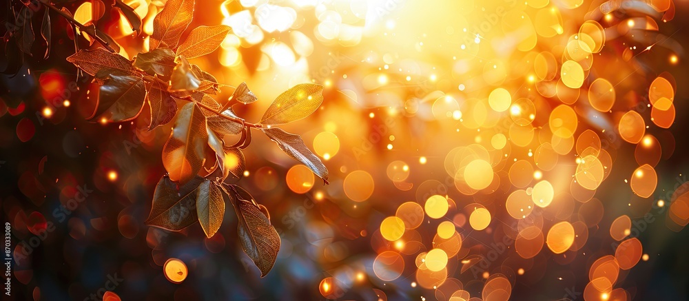 Poster Bokeh background in orange hues created by natural lighting under a tree with copy space image available.
