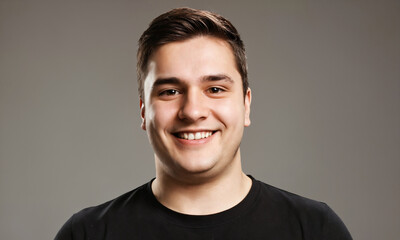 Fototapeta premium Young man smiling for portrait in studio with grey background